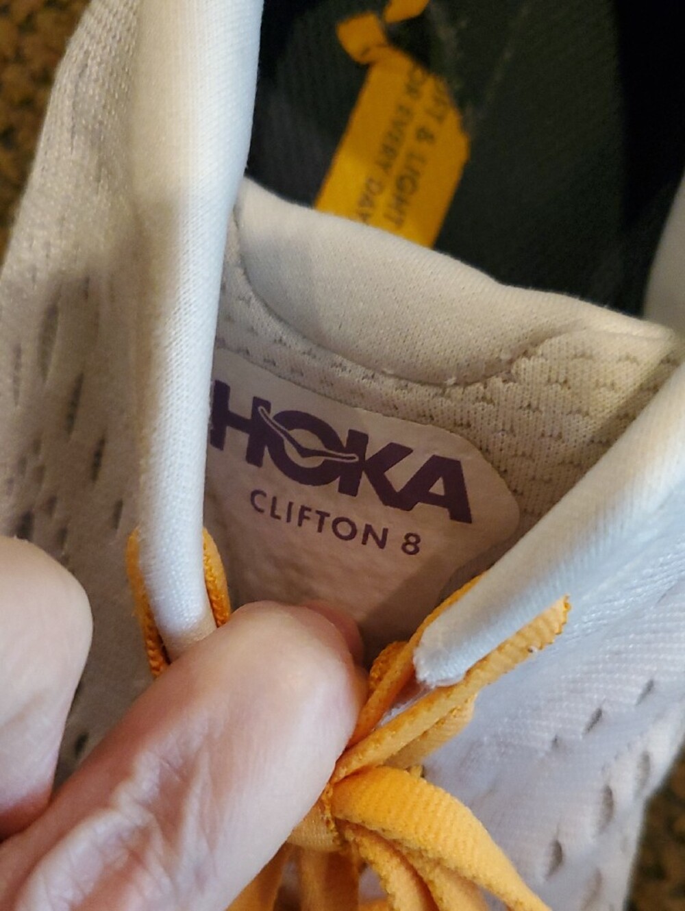 Hoka Clifton 8 Women's White Shoes with Yellow Laces Size 7.5 - Picture 7 of 15